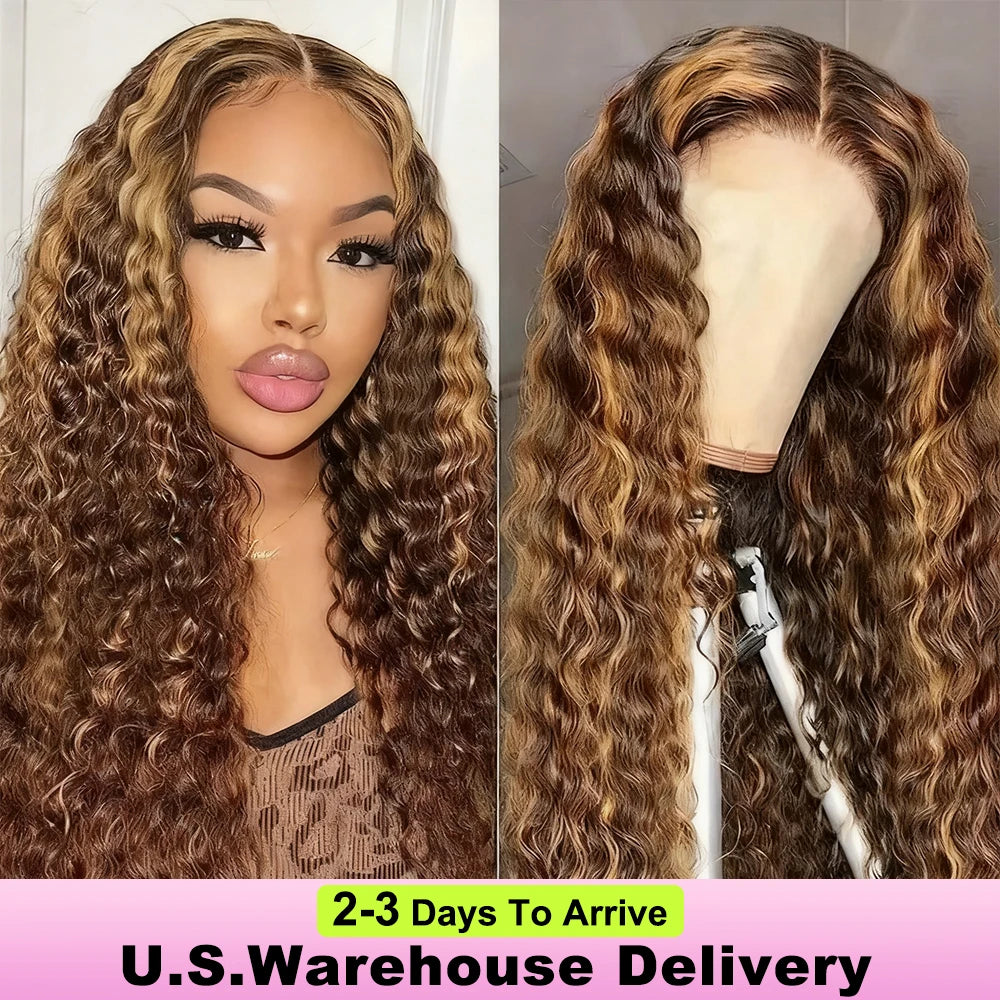 40 Inch Highlight Curly Human Hair Wig Water Wave Lace Frontal wigs Deep Wave 13x6 Hd Lace Front 100% Human Hair Pre Plucked Wig