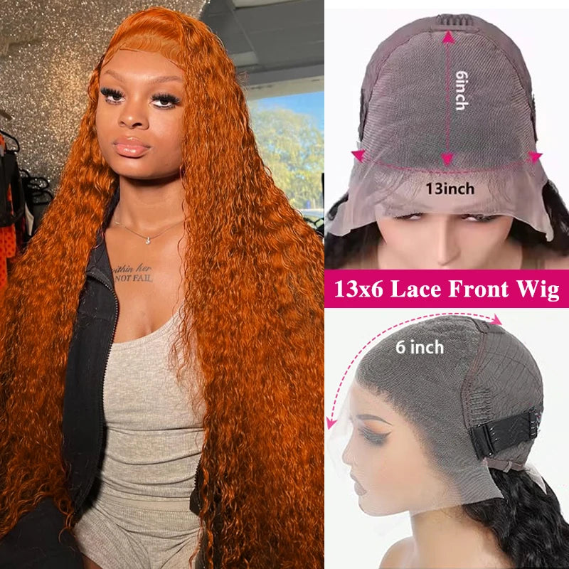 Orange Ginger Lace Front Wig Human Hair 13x6 Deep Wave Lace Front Wigs 38 Inch Water Wave Human Hair Wig Pre Plucked Curly Wigs