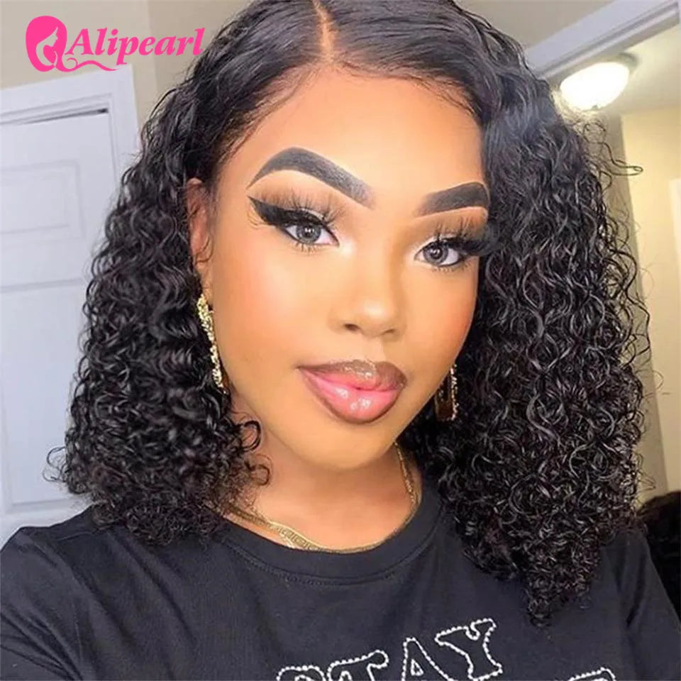 13x4 Short Bob Wig Lace Front Human Wigs For Black Women Peruvian Deep Wave Bob Wig Pre-plucked Remy Hair AliPearl Hair Wig