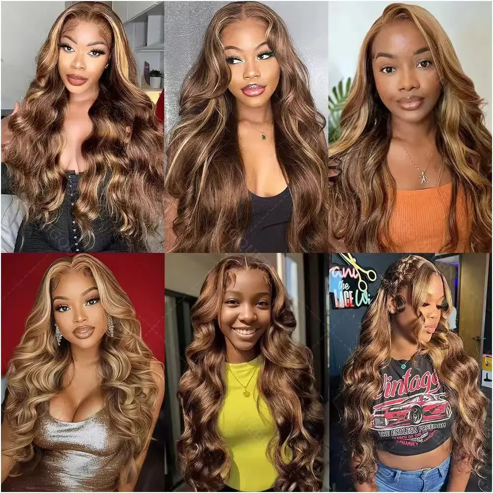 13x4 13x6 HD Lace Front Wigs 220% Density P4/27 Highlight Body Wave Human Hair Wigs 36 Inch Pre Plucked Brazilian Human wigs