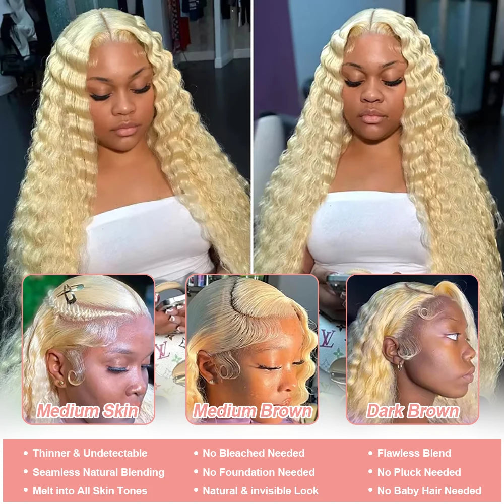 40 Inch Honey Blonde 613 HD Lace Frontal Wig 13x6 Curly Wigs Preplucked Loose Deep Wave Wigs Human Hair 13x4 Lace Frontal Wig