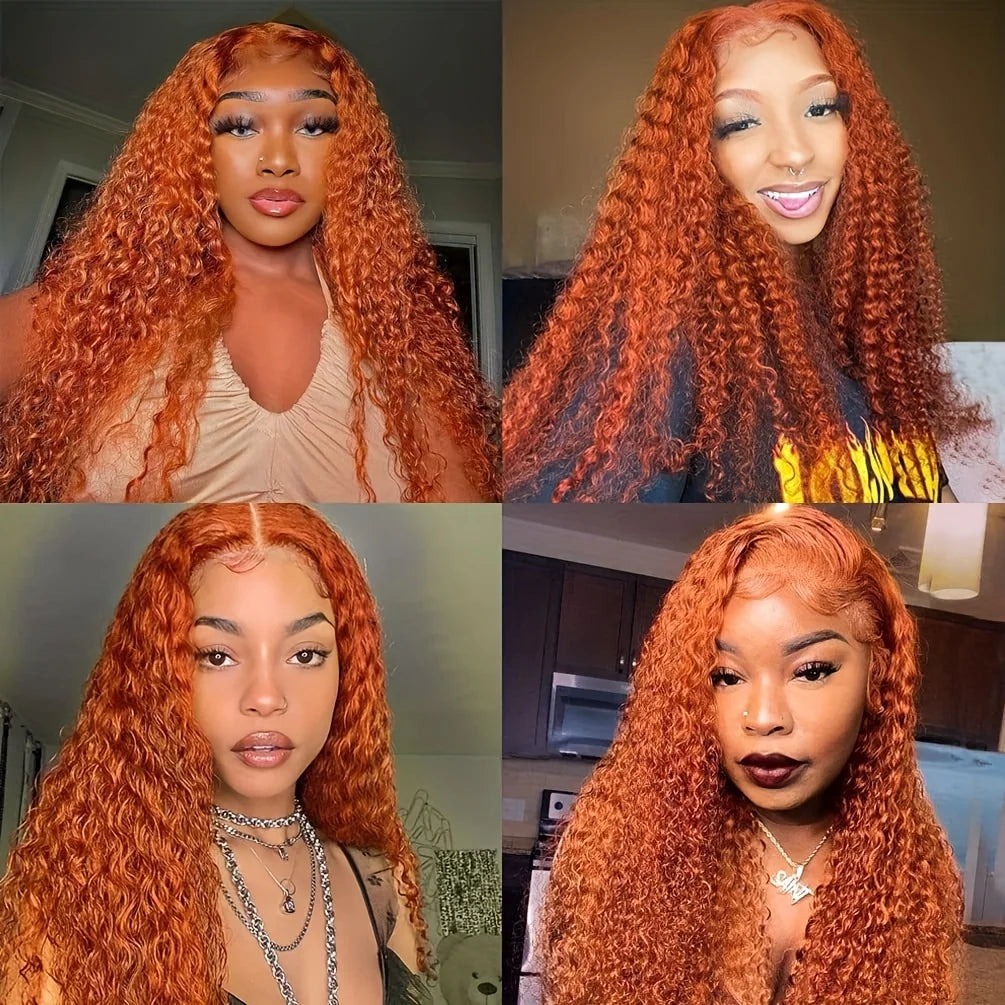 Orange Ginger Curly 13x4 Lace Front Wig Human Hair 13x6 Deep Wave Lace Front Wigs 38 Inch Water Wave Human Hair Wig Pre Plucked
