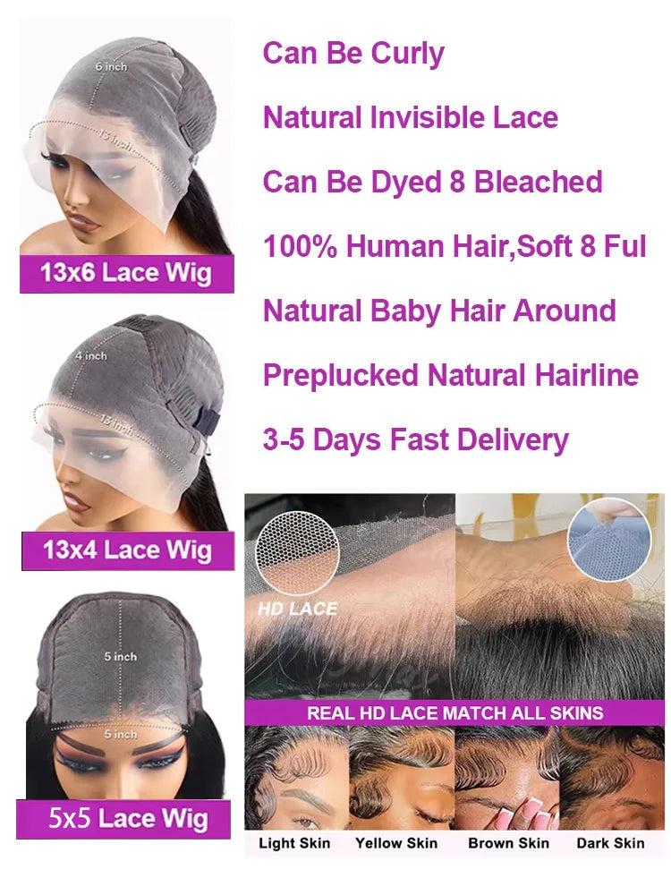 220% Density 30 36 Inch 13x4 13x6 HD Lace Frontal Human Hair Wigs Wear & Go 5x5 Glueless Silky Bone Straight Lace Front Remy Wig