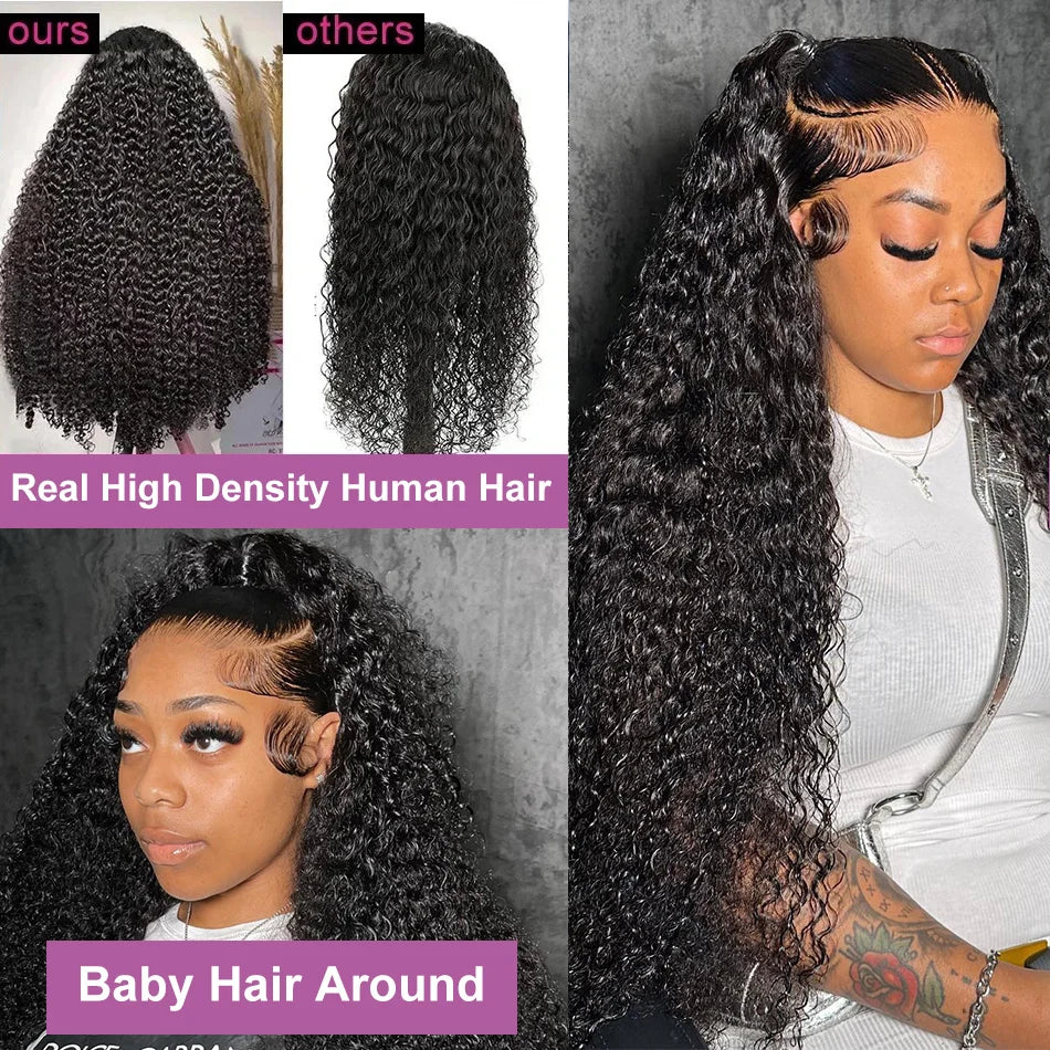 250% 13x4 Curly Lace Frontal Wigs Human Hair 250% Density Deep Wave Lace Front Wig Human Hair Transparent Lace Curly Wigs