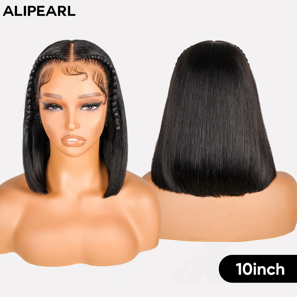 Alipearl Hair Pre Braided Pre Cut Lace Bob Wig Straight Human Hair 13x4 Lace Front Hair 250% Density Bob Wig