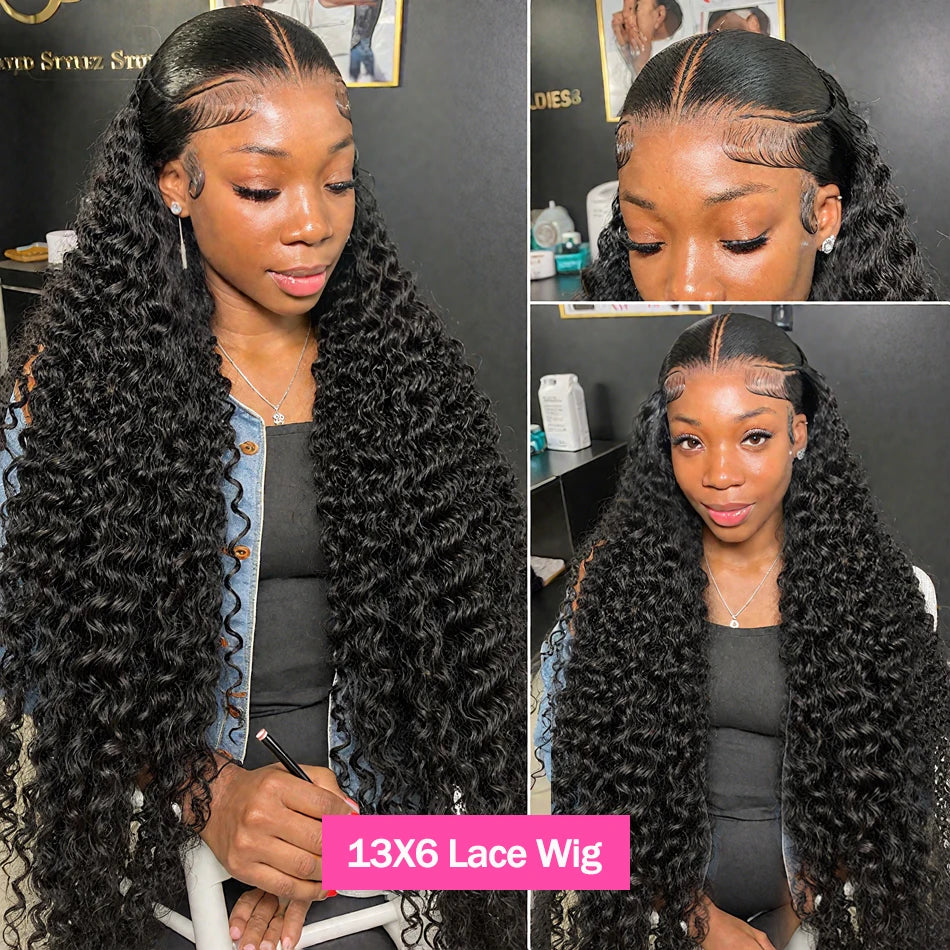 Rosabeauty 30 32 inch Curly Hd Lace Wig 13x6 Human Hair Wig Deep Wave Frontal Wig Brazilian Water Wave Human Hair Wigs For Women