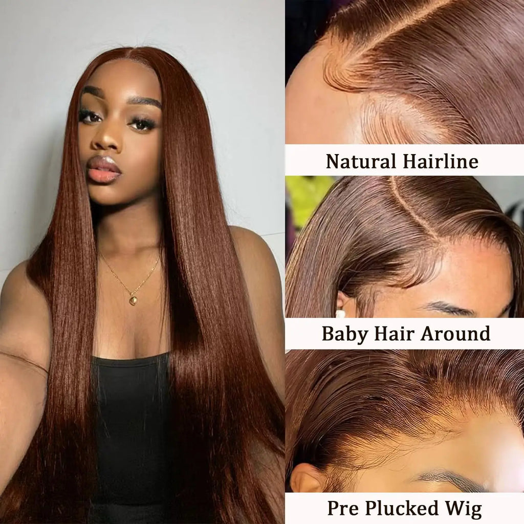 40 Inch Straight Chocolate Brown 13x6 Human Hair Wigs Hd Lace Front Wigs Pre Plucked 100% Real Human hair Wig For Black Women