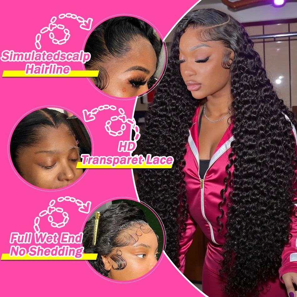 Rosabeauty 30 32 inch Curly Hd Lace Wig 13x6 Human Hair Wig Deep Wave Frontal Wig Brazilian Water Wave Human Hair Wigs For Women