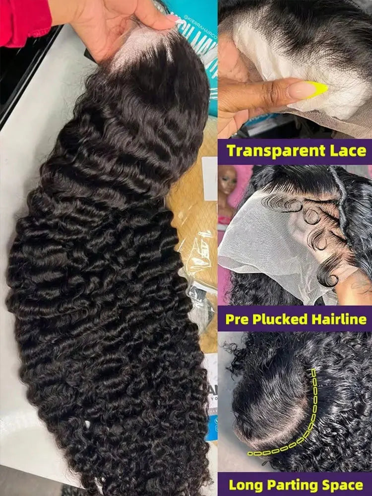 42 Inch 250% Density Deep Wave 13x6 HD Lace Front Human Hair Wig 5x5 Gluless Deep Wave Human Hair Wig PrePlucked With Baby Hair