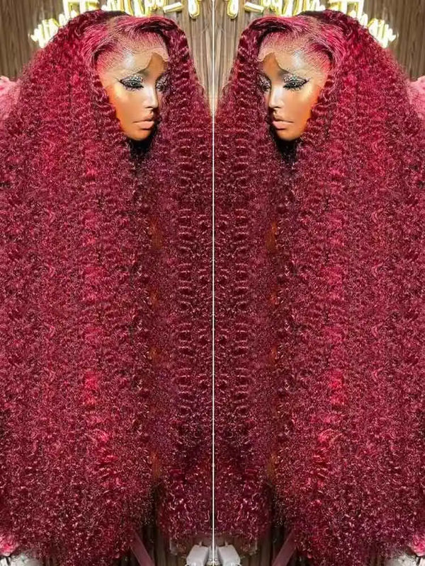 99J Burgundy 250 Density 13x4 HD Lace Front Wigs Human Hair Red Wine 30 Inch Deep Wave Brazilian Curly Glueless Lace Frontal Wig