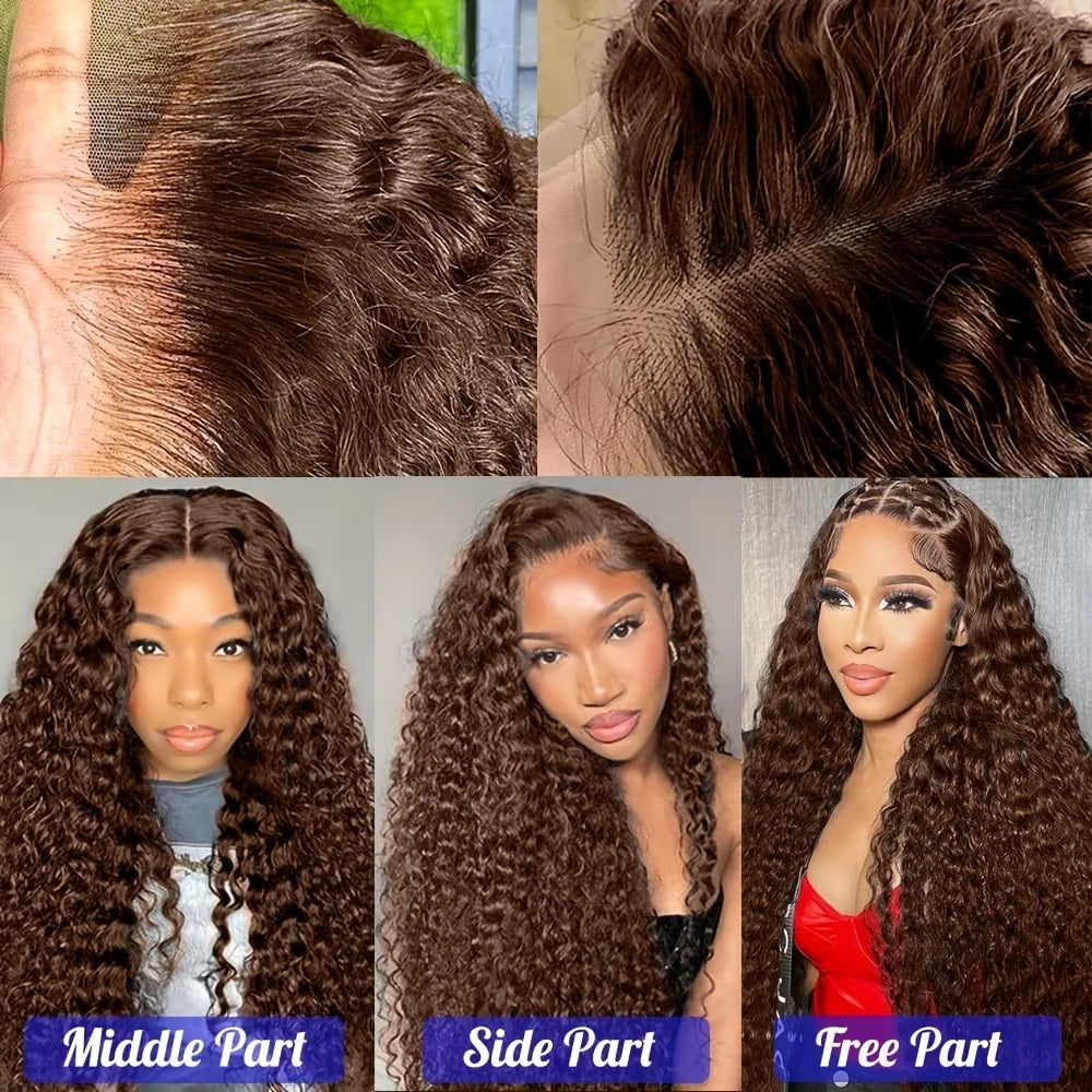 Deep Wave Chocolate Brown Lace Front Wig Wig Human Hair Water Wave 13x6 220% Density Curly Wig Human Hair Brown Wigs Pre Plucked