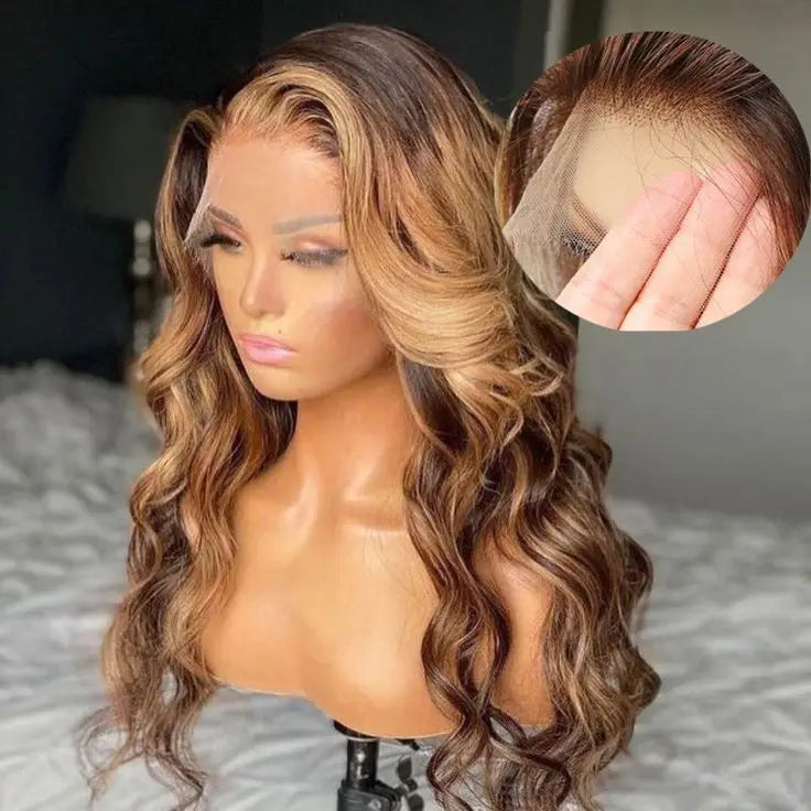 13x4 13x6 HD Lace Front Wigs 220% Density P4/27 Highlight Body Wave Human Hair Wigs 36 Inch Pre Plucked Brazilian Human wigs