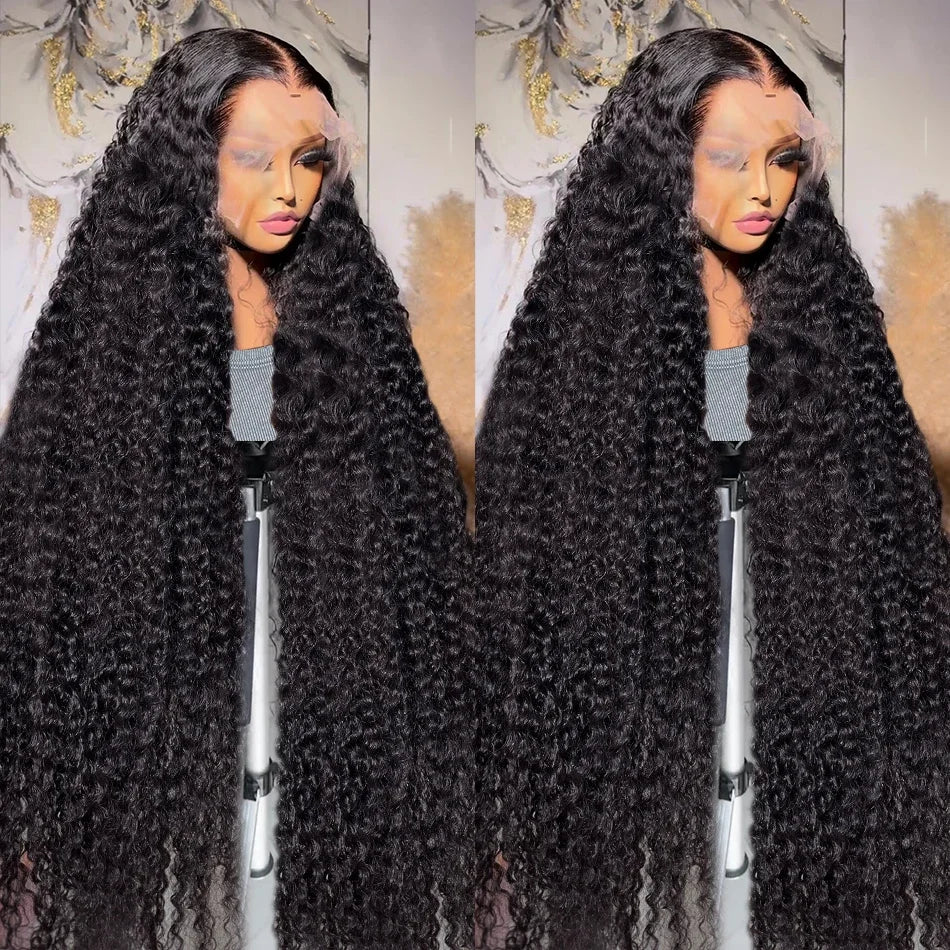 Human Hair Deep Wigs 44 46 inch 13x6 HD Transparent Lace Front PrePlucked Brazilian Deep Wave Lace Frontal Wig with deep Hair