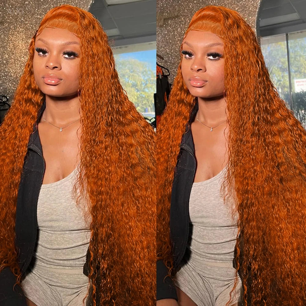 Orange Ginger Lace Front Wig Human Hair 13x6 Deep Wave Lace Front Wigs 38 Inch Water Wave Human Hair Wig Pre Plucked Curly Wigs