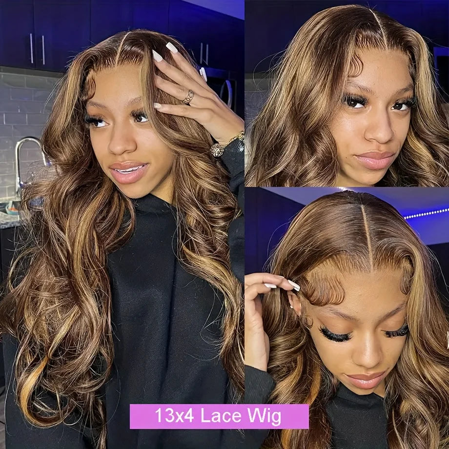 13x4 13x6 HD Lace Front Wigs 220% Density P4/27 Highlight Body Wave Human Hair Wigs 36 Inch Pre Plucked Brazilian Human wigs