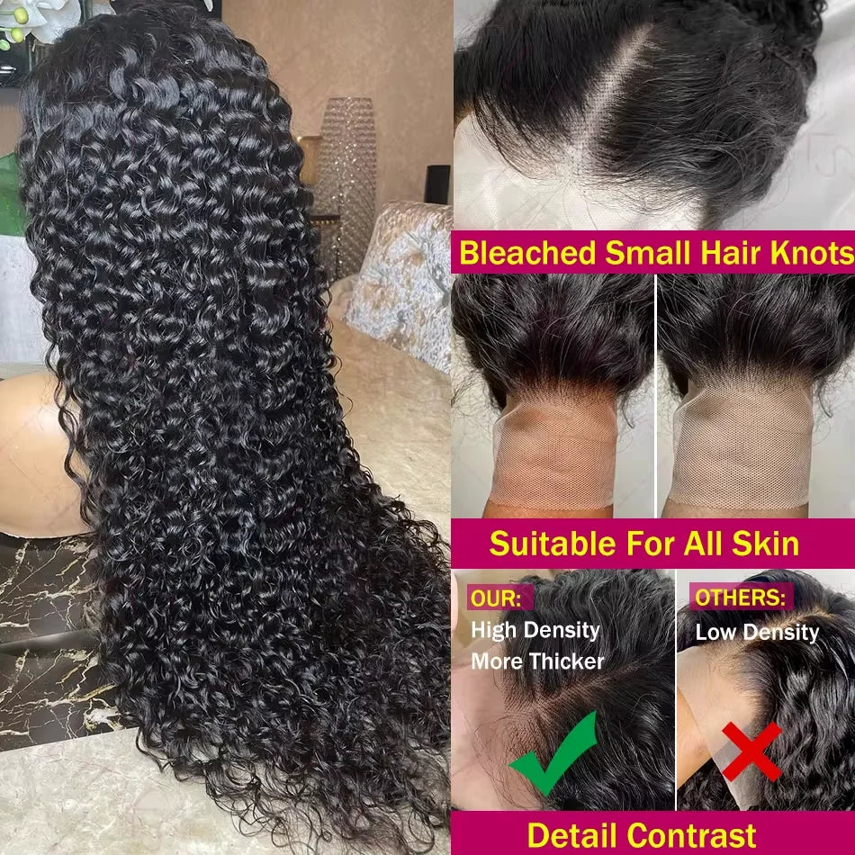 Human Hair Deep Wigs 44 46 inch 13x6 HD Transparent Lace Front PrePlucked Brazilian Deep Wave Lace Frontal Wig with deep Hair