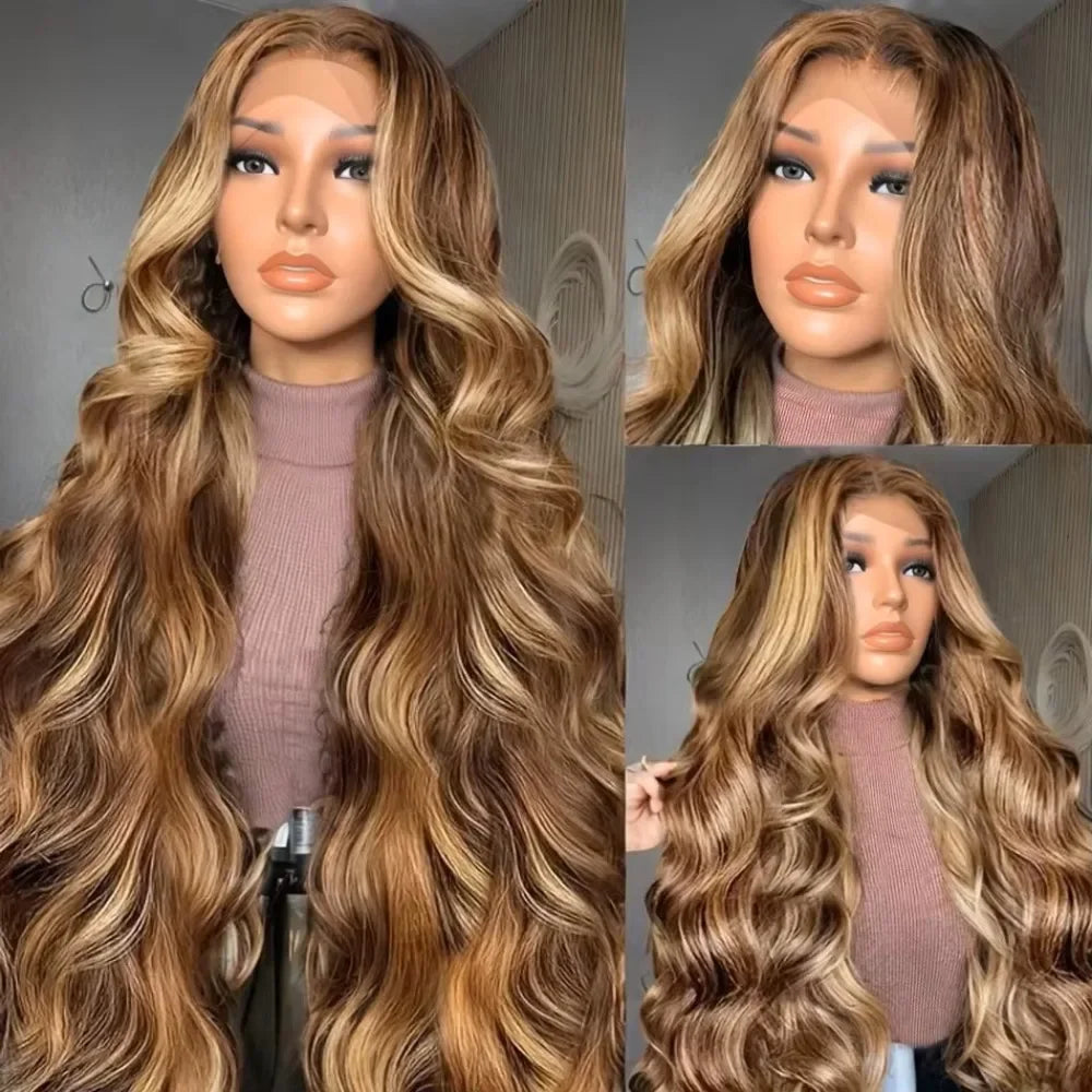 13x4 13x6 HD Lace Front Wigs 220% Density P4/27 Highlight Body Wave Human Hair Wigs 36 Inch Pre Plucked Brazilian Human wigs