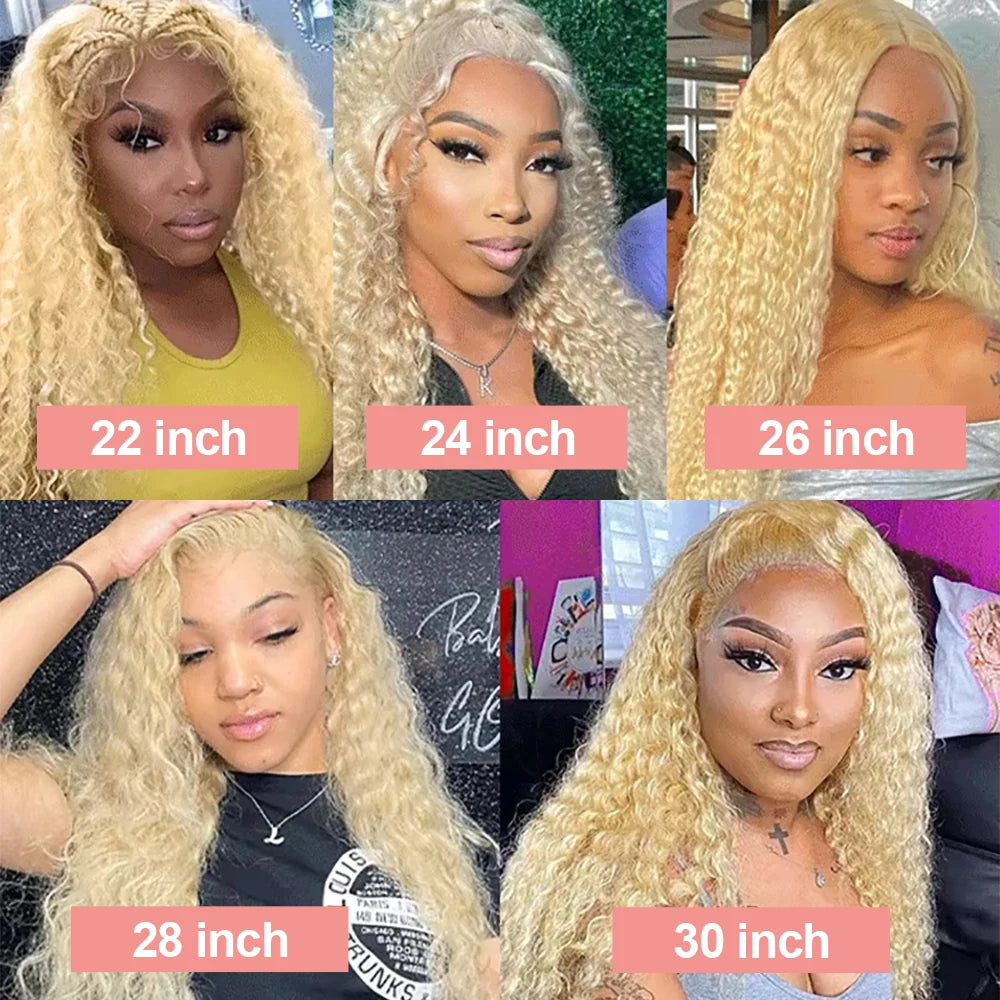 613 Curly Honey Blonde Lace Front Human Hair Wigs Loose Deep Wave 13x6 13×4 HD Water Wave Color Transparent Lace Frontal Wigs