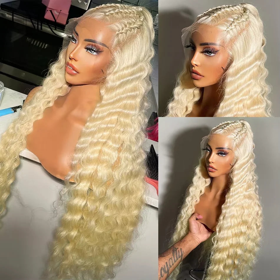40 Inch Honey Blonde 613 HD Lace Frontal Wig 13x6 Curly Wigs Preplucked Loose Deep Wave Wigs Human Hair 13x4 Lace Frontal Wig