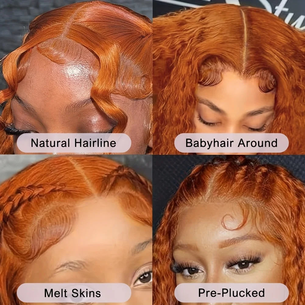 Orange Ginger Curly 13x4 Lace Front Wig Human Hair 13x6 Deep Wave Lace Front Wigs 38 Inch Water Wave Human Hair Wig Pre Plucked