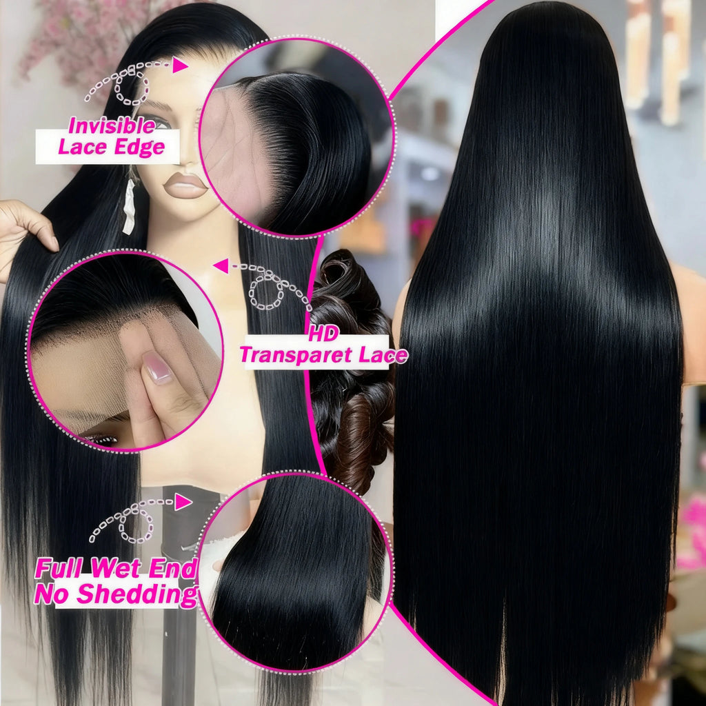 220% Density 30 36 Inch 13x4 13x6 HD Lace Frontal Human Hair Wigs Wear & Go 5x5 Glueless Silky Bone Straight Lace Front Remy Wig