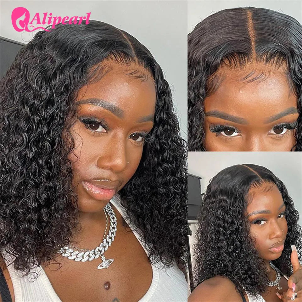 13x4 Short Bob Wig Lace Front Human Wigs For Black Women Peruvian Deep Wave Bob Wig Pre-plucked Remy Hair AliPearl Hair Wig