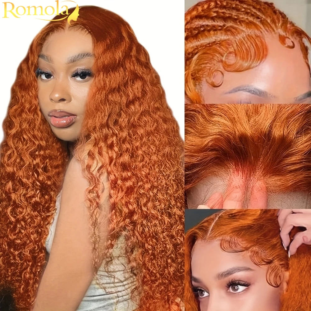 Orange Ginger Curly 13x4 Lace Front Wig Human Hair 13x6 Deep Wave Lace Front Wigs 38 Inch Water Wave Human Hair Wig Pre Plucked