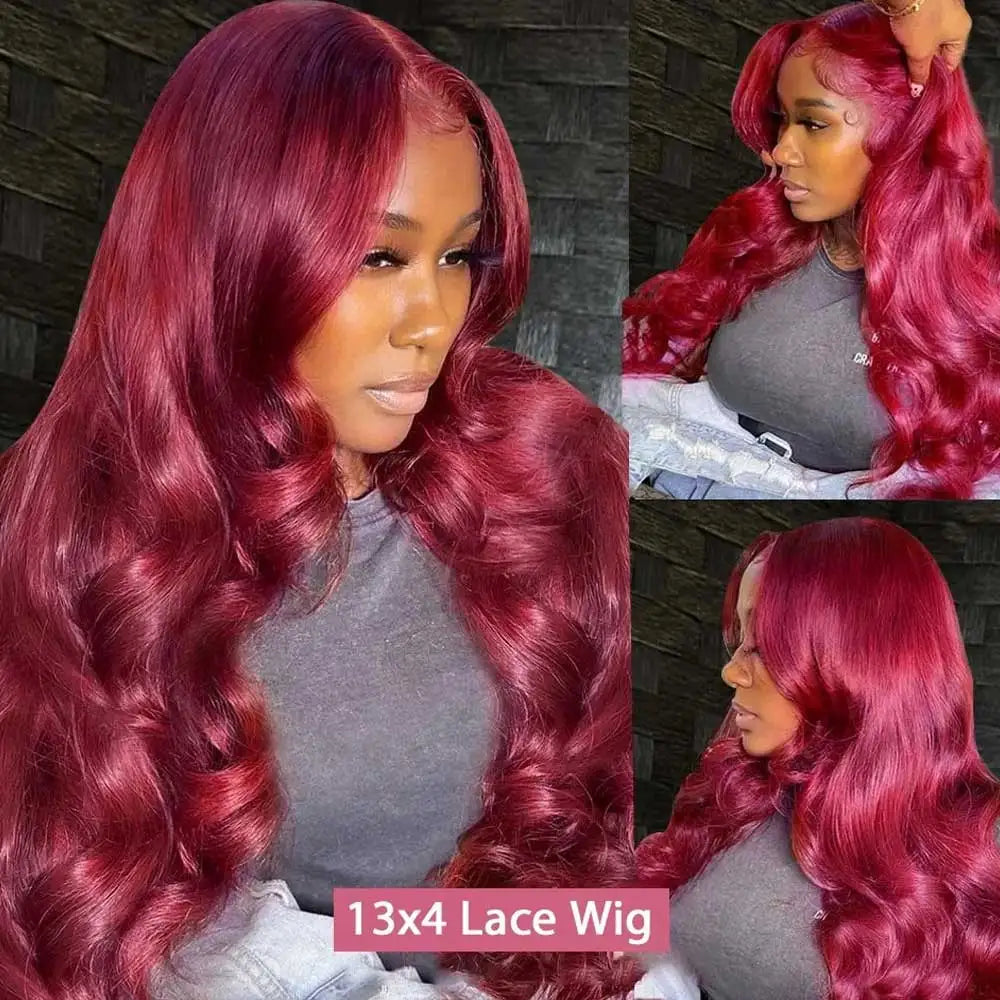 30 Inch Burgundy Body Wave Human Hair Wigs 13x4 HD Lace Frontal Wig Colored 99j Wet And Wavy Curly Lace Front Human Hair Wigs