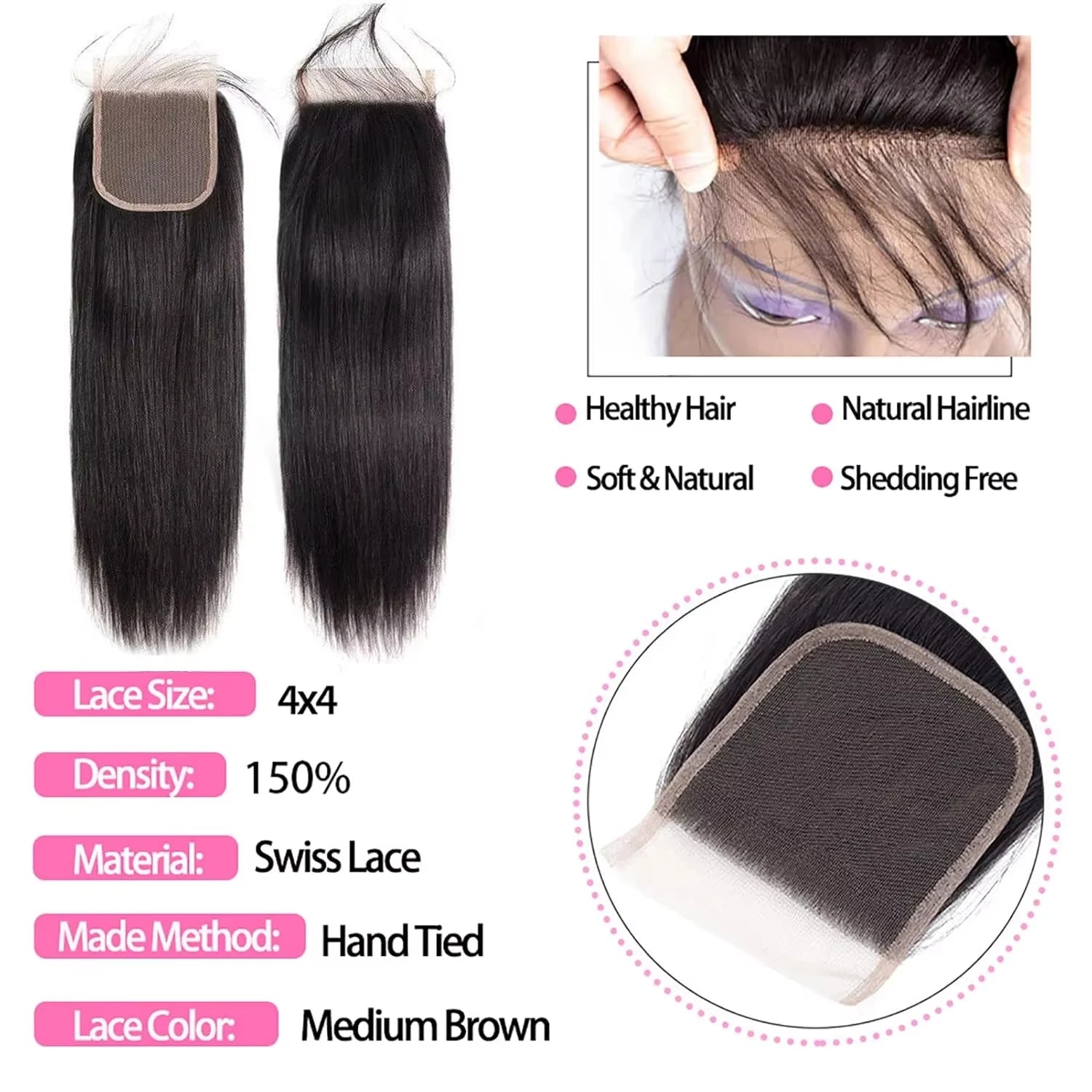 14A Straight Human Hair Bundles Closure 4X4 Lace With Bundles Human Hair Brazilian Raw Hair Bundles 100% Human Hair Extensions