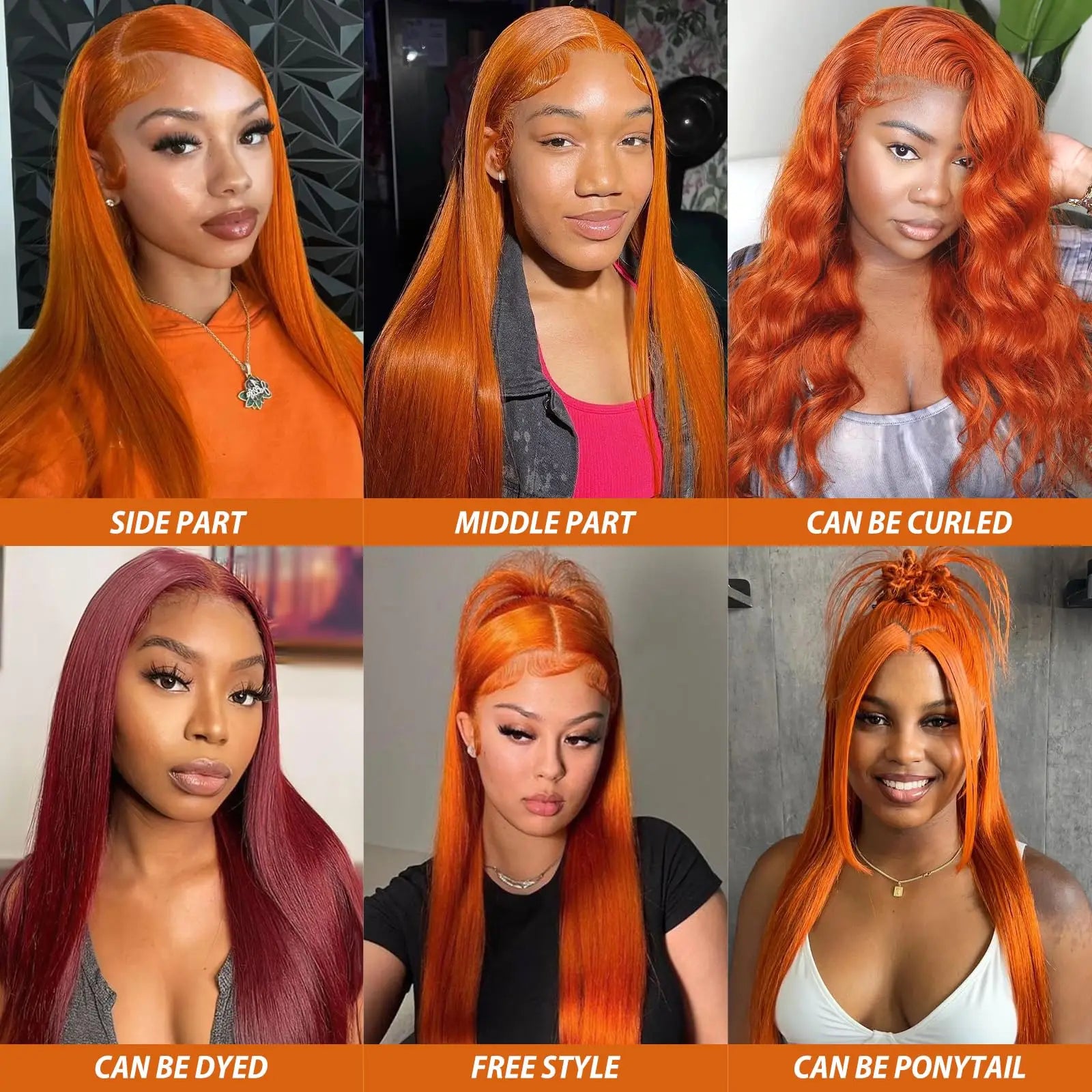 Ginger Wig Human Hair 13x4 Straight Ginger Orange Lace Front Wigs Human Hair Pre Plucked With Baby Hair 250% Density