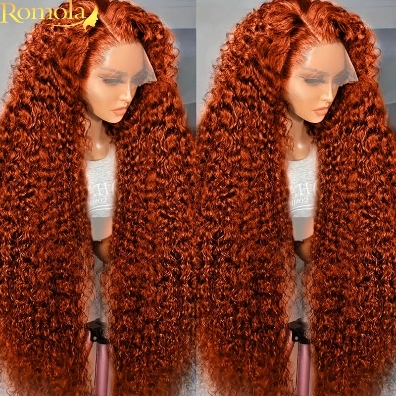 Orange Ginger Curly 13x4 Lace Front Wig Human Hair 13x6 Deep Wave Lace Front Wigs 38 Inch Water Wave Human Hair Wig Pre Plucked
