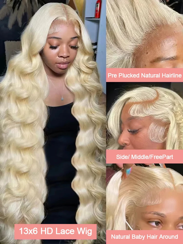613 Hd Lace Frontal Wig 13x6 Blonde Human Hair Wigs 250 Density Body Wave Lace Front Wigs Colored Human Hair Pre Plucked 40 Inch