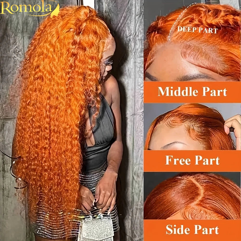 Orange Ginger Curly 13x4 Lace Front Wig Human Hair 13x6 Deep Wave Lace Front Wigs 38 Inch Water Wave Human Hair Wig Pre Plucked
