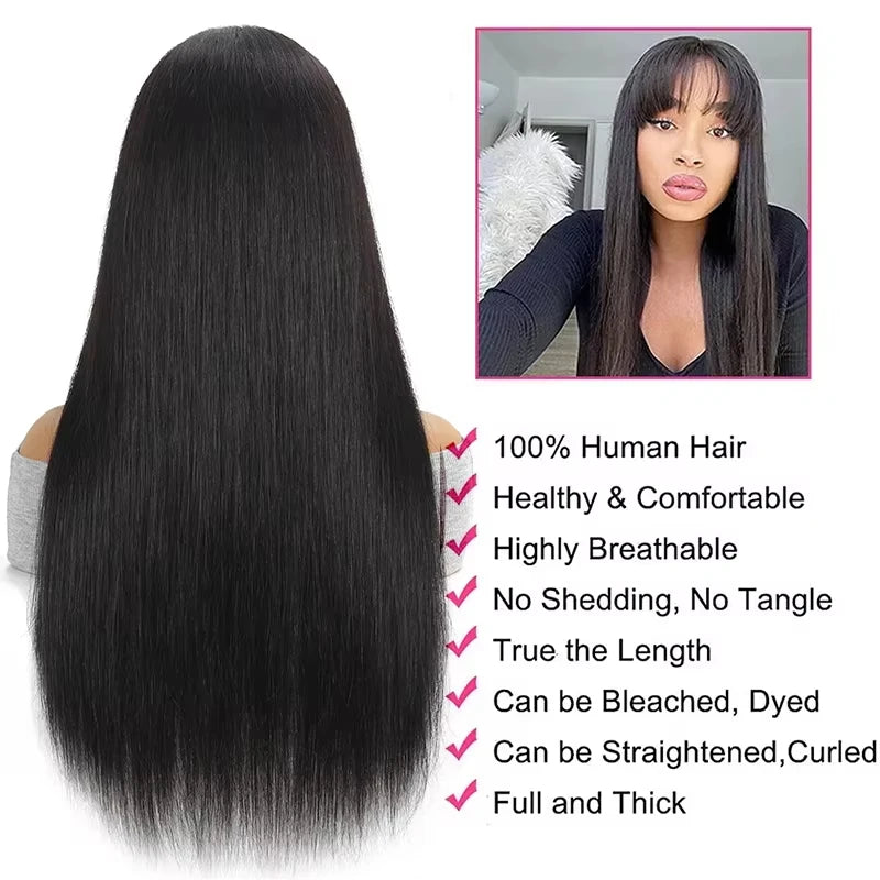 220 Density Bone Straight Human Hair Wigs 40 Inch 13x6 Hd Transparent Lace Front 100% Human Hair Lace Frontal Natural Black Wig