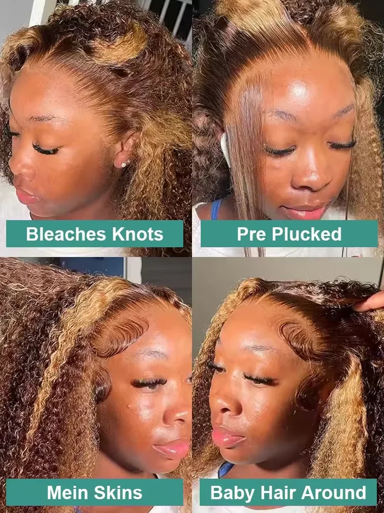 38 40 Inch Curly Wigs Deep Wave HD Lace Front Wig Colored Brazilian Highlight Ombre 13x6 Lace Frontal Wig Human Hair For Women