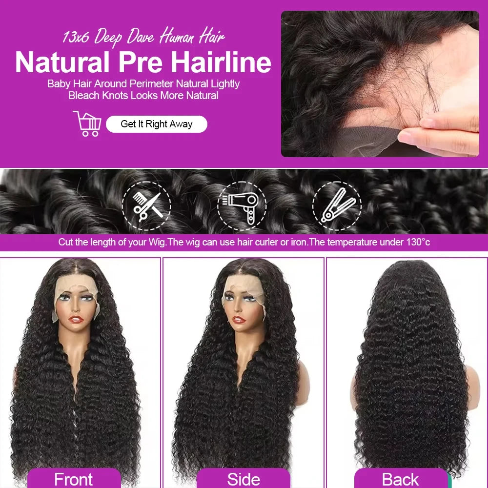 Wewave 13x6 Hd Lace Frontal Wig Water Wave Human Hair Wig Curly Wigs 1b Black Deep Wave Wigs Brazilian Hair Wigs Human Hair
