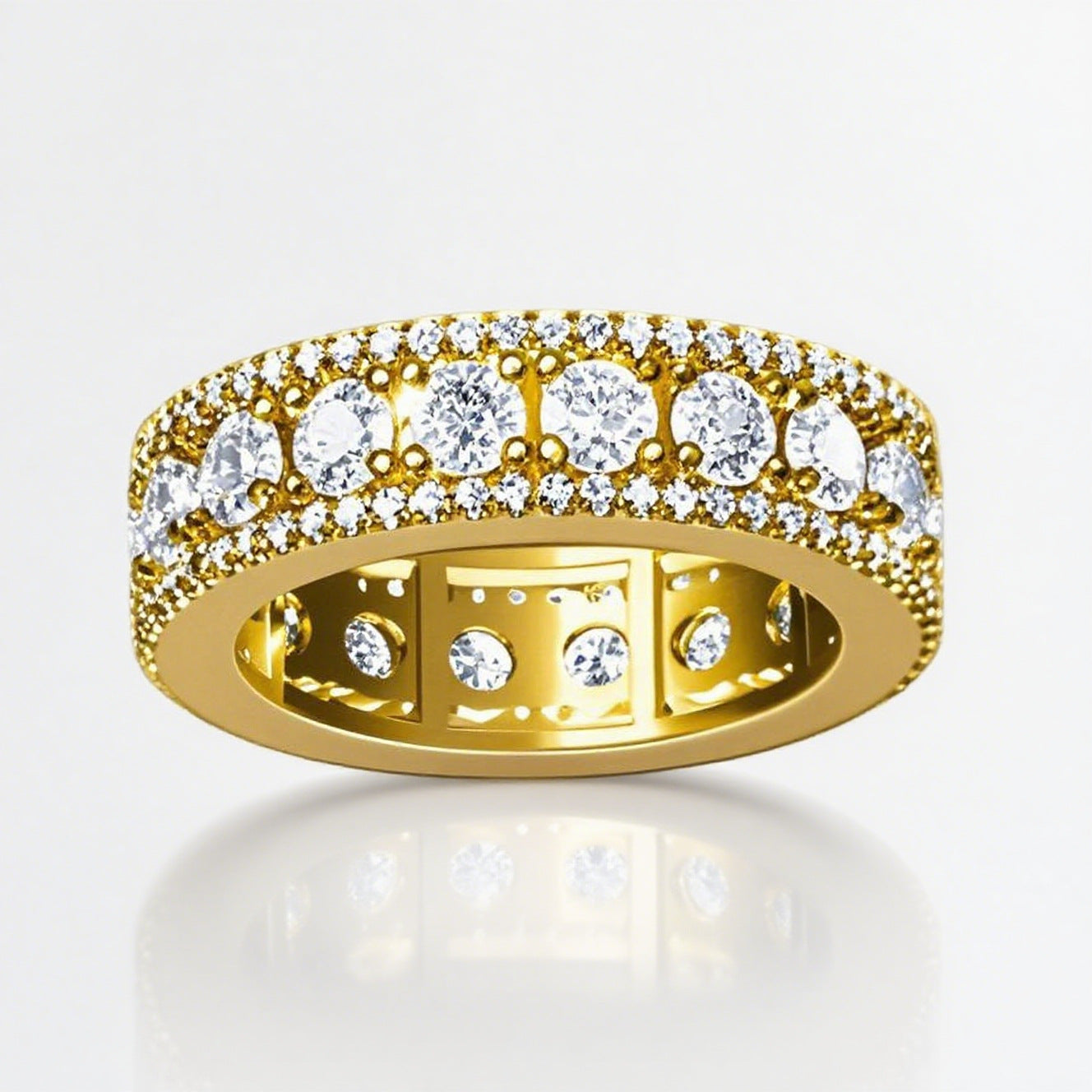 European And American-style Hip-hop Micro-paved Three-row Faux Spinning Ring