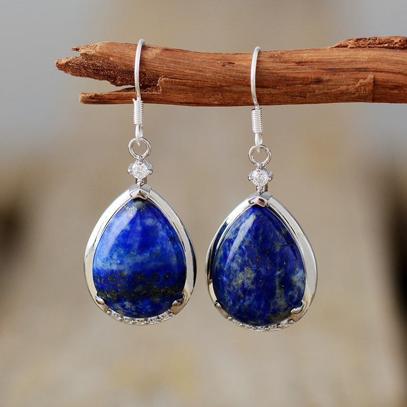 Minimalist Waterdrop Lapis Lazuli And Rose Quartz Pendant Earrings