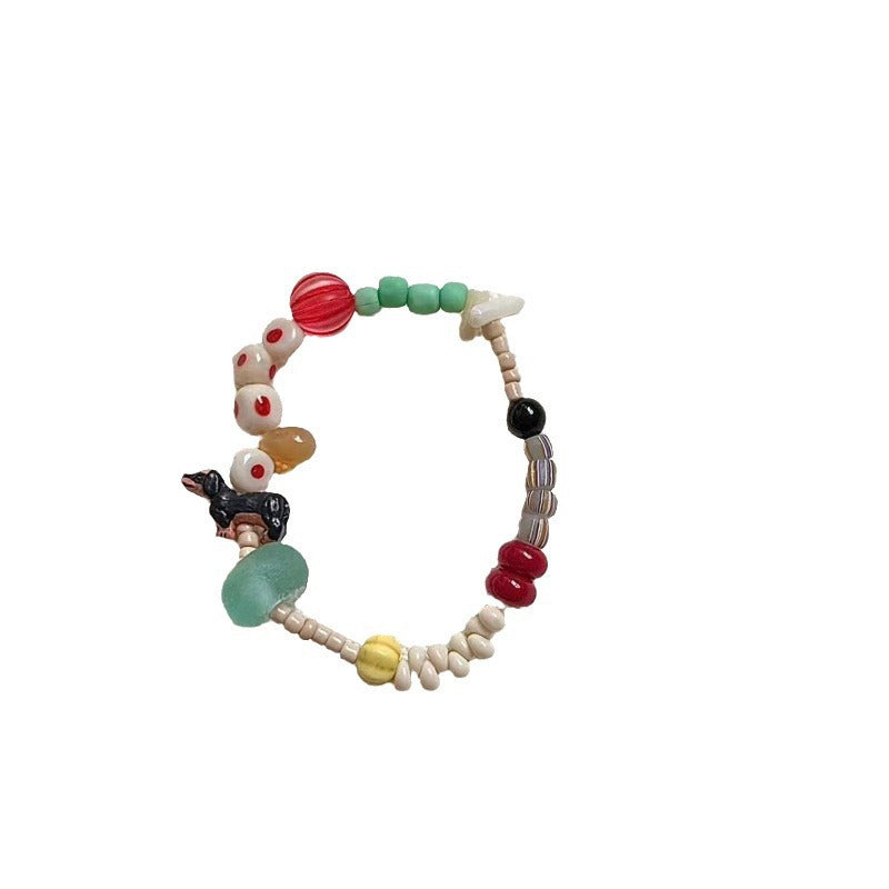 Colorful Dopamine Bead Cute Sausage Dog Bracelet With Niche Appeal