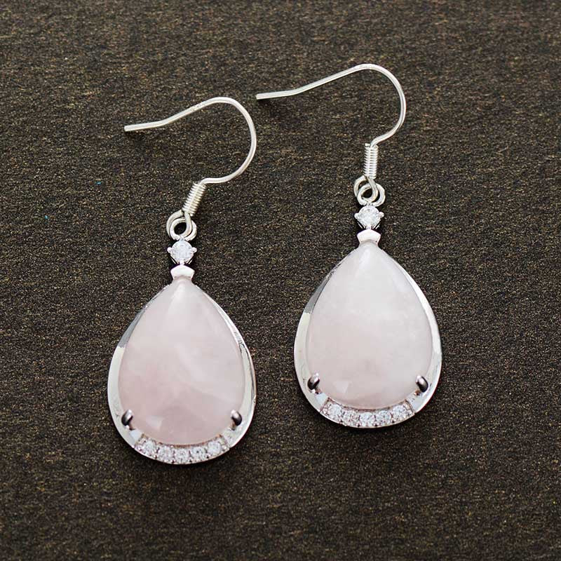 Minimalist Waterdrop Lapis Lazuli And Rose Quartz Pendant Earrings