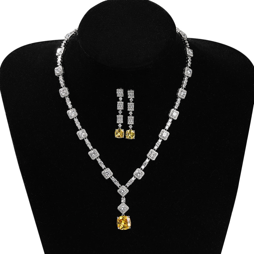 Copper Inlaid Zircon Citrine Necklace Earring Set