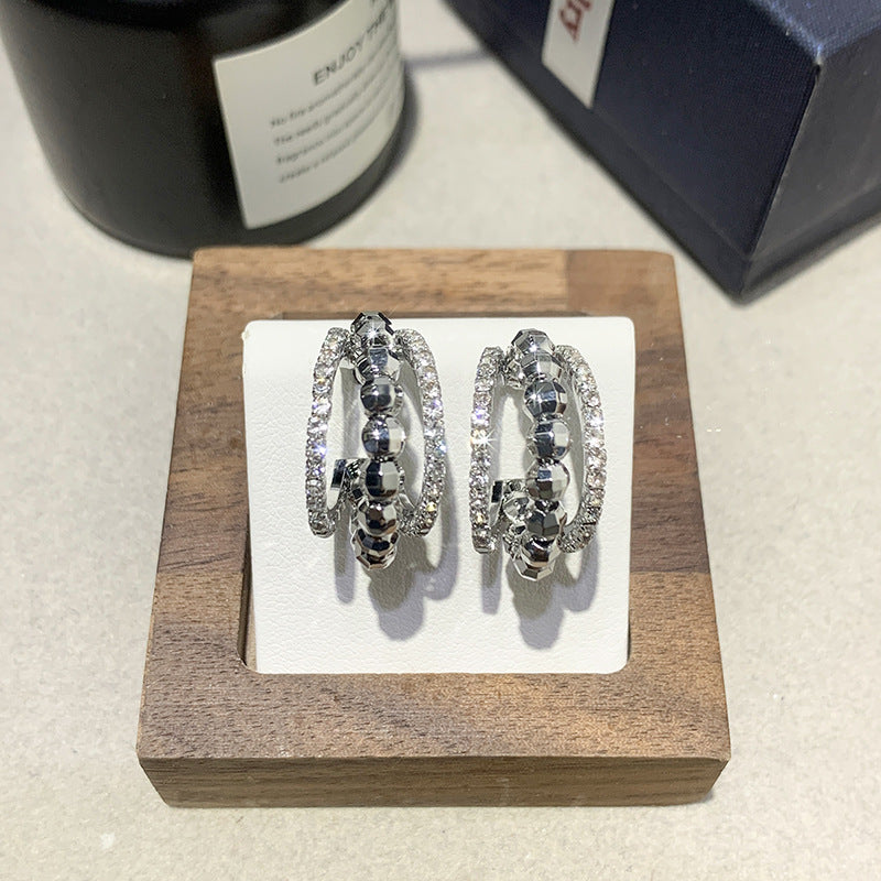 Fashionable Temperament Three-layer Micro Inlaid Zircon Earrings