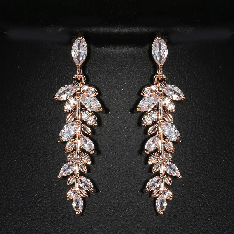 Tassel Leaf Zircon Long Earrings For Women