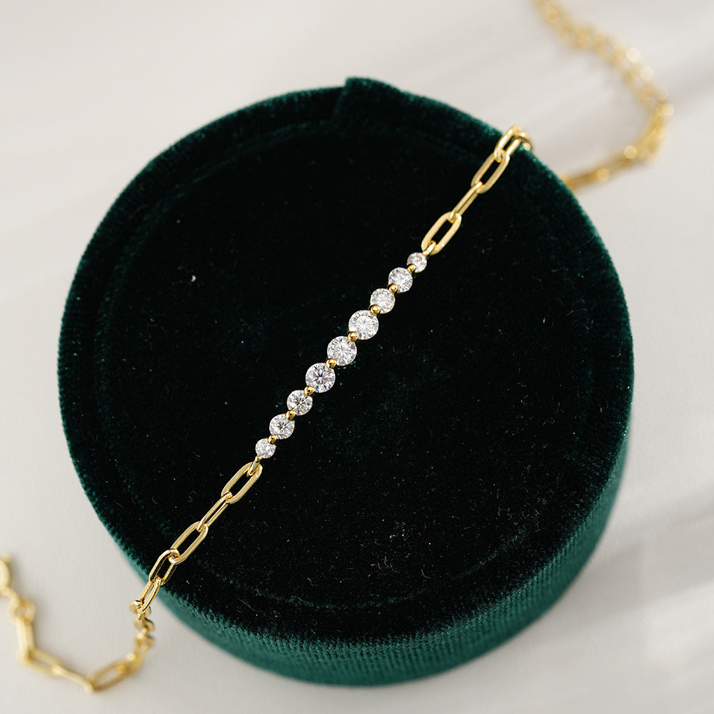 Irregular Straight Row Bracelet For Women D-color Moissanite S925 Sterling Silver