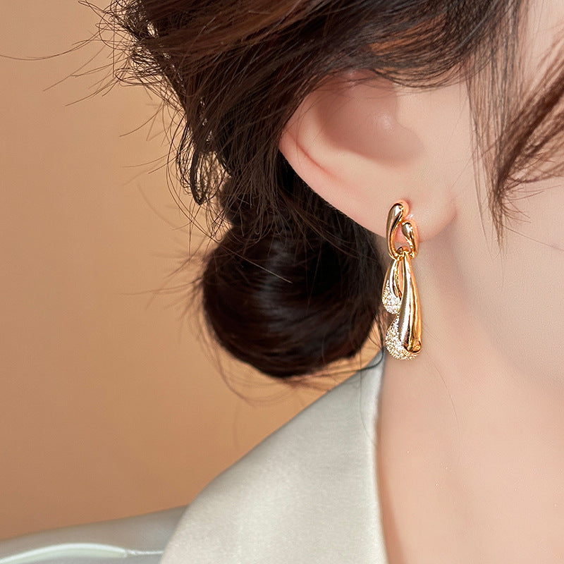 Irregular Gold Full-diamond Water-drop Earrings For Women