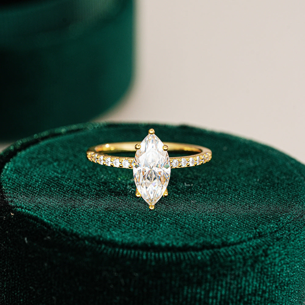 S925 Silver Marquise Moissanite Ring Classic Style
